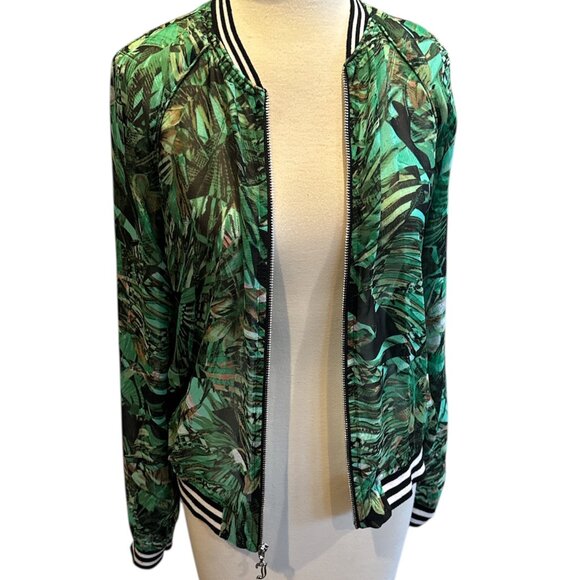 Juicy Couture Sheer Tropical Palm Tree Leaf Bomber Jacket - Picture 3 of 11